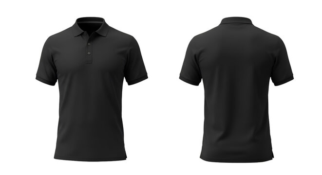 Front and Back View of a Black Polo Shirt with Three Buttons