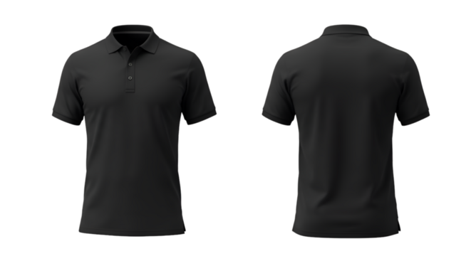 Front and Back View of a Black Polo Shirt with Three Buttons