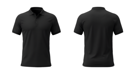 Front and Back View of a Classic Black Polo Shirt with Short Sleeves (1)