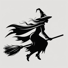 Mythical characters for Halloween Silhouette witch flies on a magic broomstick