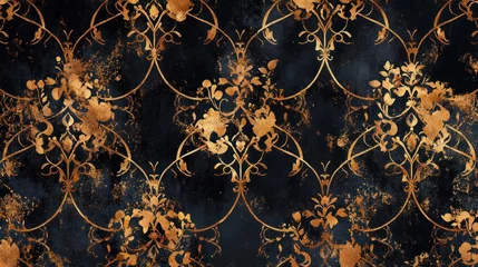 Crédence en verre imprimé A Dark and Luxurious Gold and Black Damask Pattern