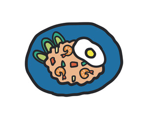 ナシゴレンのラフな線あり手描きイラスト