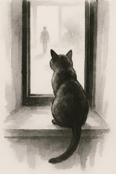 Cat watching owner from a window