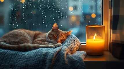 Cozy Cat Nap: Rainy Day Serenity
