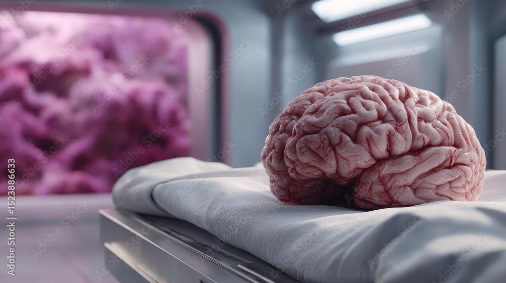 Poster brain and emotion including fear and mental balance concept. a close-up view of a brain showcased in