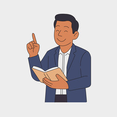 Confident Man Explaining with Book Flat Vector Illustration