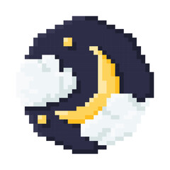 Obraz premium Moon and star with cloud icon. Pixel 8 bit style
