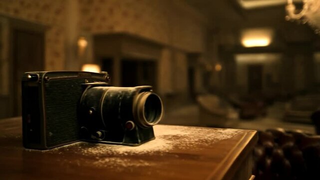 Abandoned hotel lobby interior