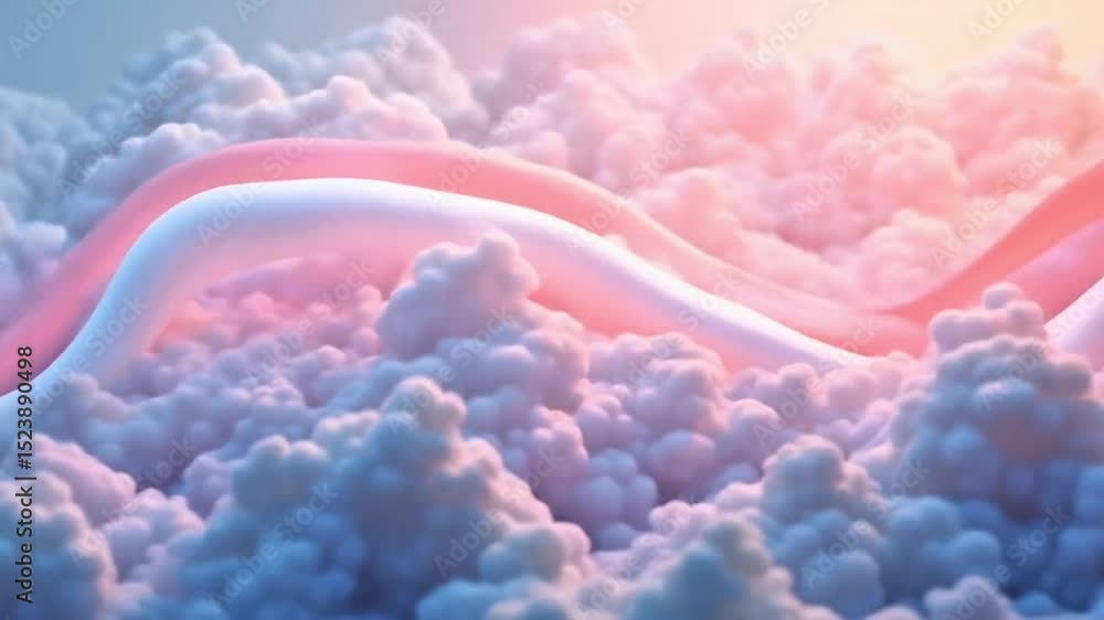 Poster abstract 3d rendering of clouds with pink and white flowing lines in the sky