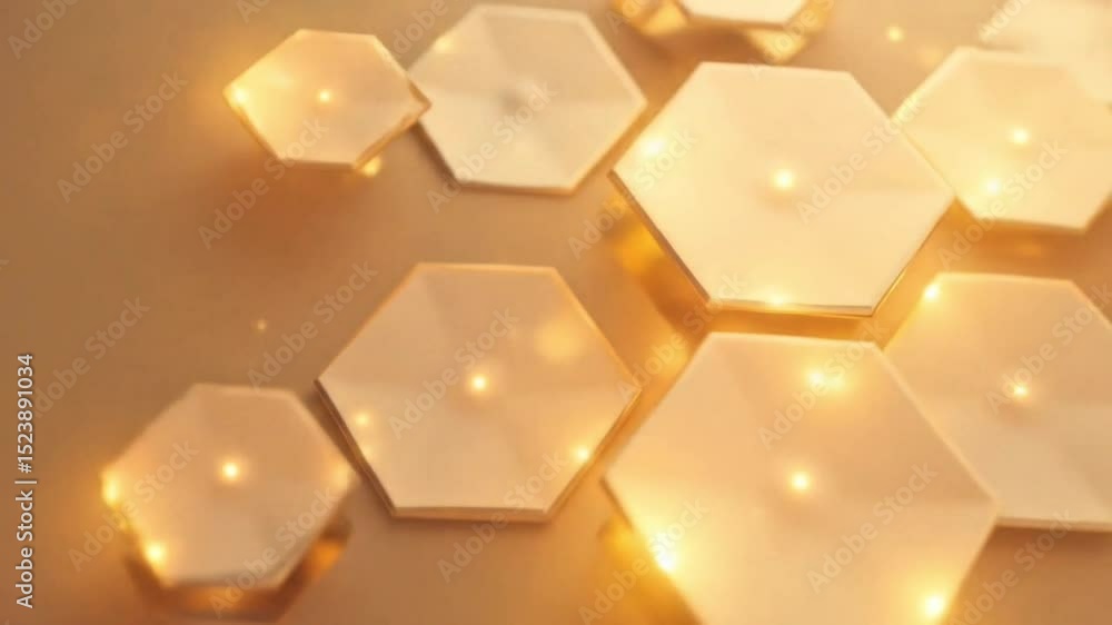 Poster abstract golden honeycomb pattern background with glowing hexagon shapes and lights