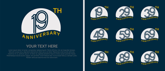 logo anniversary set. white color with half circle on blue background for special event