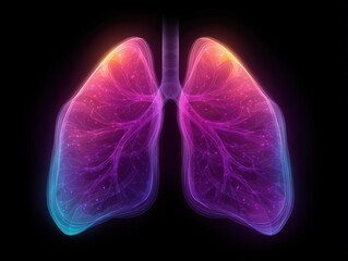 Vibrant digital lungs illuminated with cosmic energy showcasing intricate filigree patterns and intertwining veins expressing the beauty of respiratory health in a futuristic design concept
