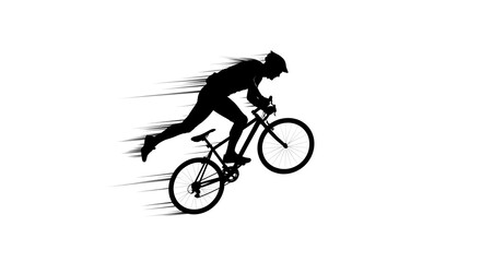 Obraz premium Dynamic Silhouette of a Mountain Biker Performing a Jump with Speed Trails – Capturing Extreme Sports, Adrenaline, and Outdoor Adventure for Active Lifestyle and Performance Concepts. 