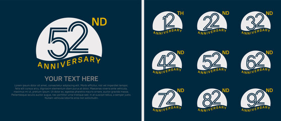 logo anniversary set. white color with half circle on blue background for special event