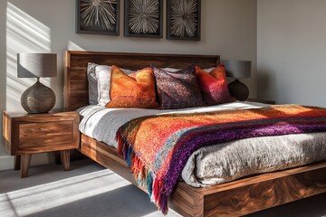 A Luxurious and Sun-Drenched Modern Bedroom with Rich Textures