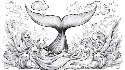 A Whales Tail Breaking Ocean Waves Design