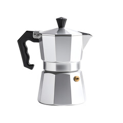 Moka Pot: A stainless steel Italian-style moka pot, an elegant icon of brewing, rests, gleaming in the warm light, hinting at the rich, aromatic coffee within.