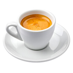 Naklejka premium Aromatic Espresso in Ceramic Cup: A close-up shot of a freshly brewed espresso in a pristine white ceramic cup, offering a rich, inviting aroma.
