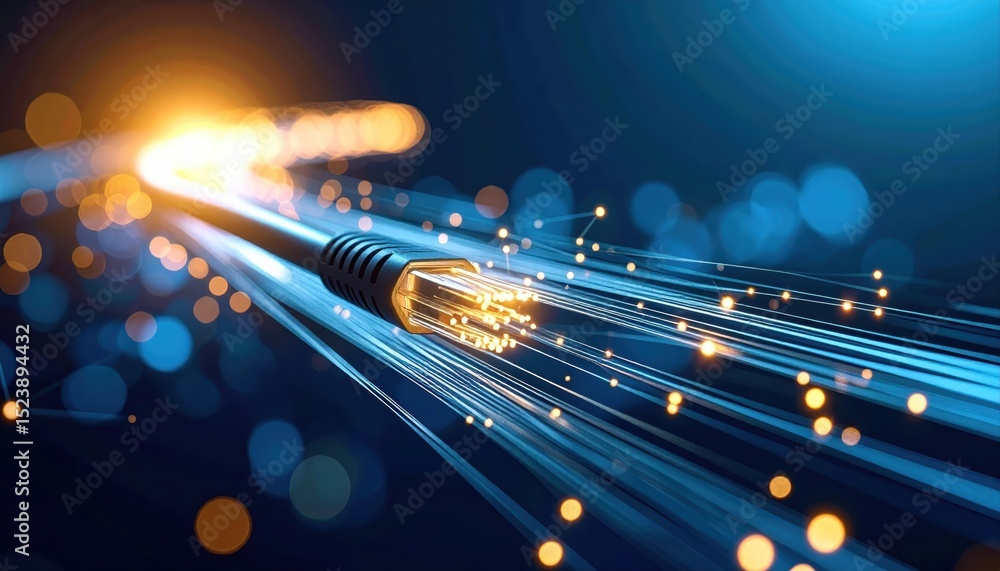 Aufkleber high speed fiber optic network connection with illuminated data transmission
