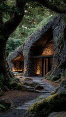 Stone Cave Houses in Forest.