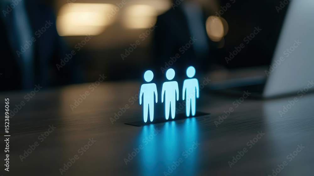 Aufkleber three glowing human figures symbolizing teamwork and collaboration in a modern office setting with b