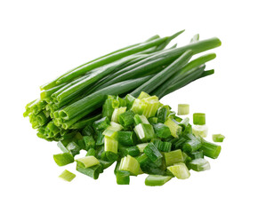 Fresh green onions for cooking and garnishing dishes in the kitchen on a transparent background, cut out