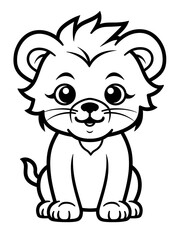 Fototapeta premium A cute cartoon lion coloring page for toddlers.