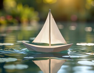 un barco de papel navegando en el agua