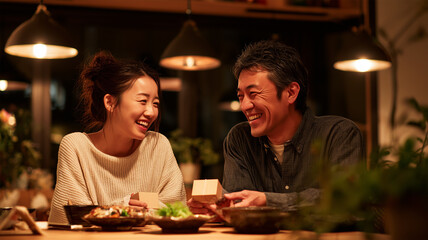 父の日ディナーで笑顔を交わす父娘