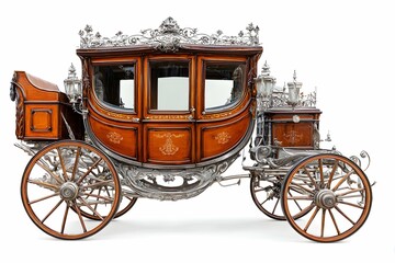 Fototapeta premium Agleaming vintage carriage with polished wood and intricate metalwork.