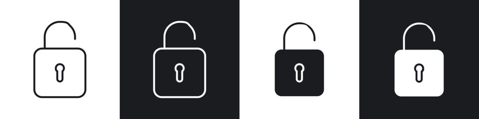 Unlock icons in flat and thin stroke style