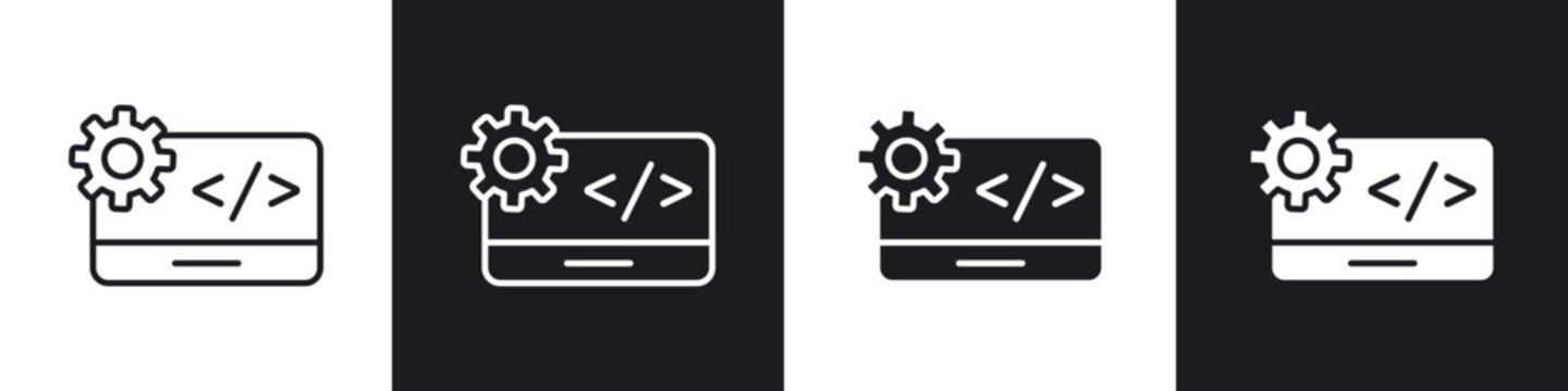 Web development icons in flat and thin stroke style