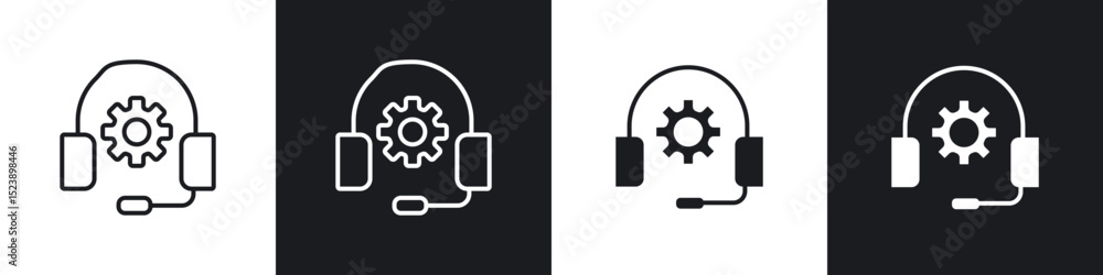 Poster technical support icons in flat and thin stroke style