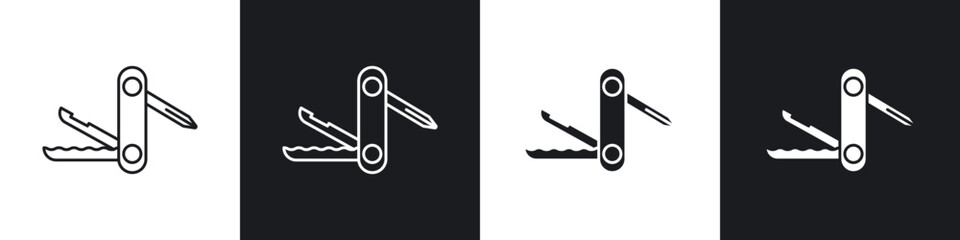 Obraz premium Swiss Knife icons in flat and thin stroke style