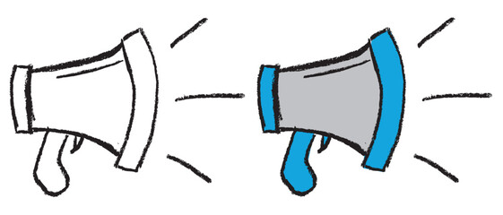Hand Drawn Megaphone Icon, Crayon Sketch of Loudspeaker for Announcement or Marketing