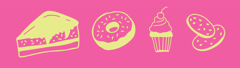 Cake croissant cookies Linear drawing ink	
