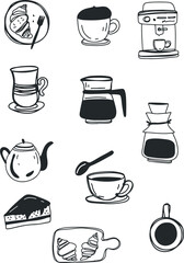 Coffee drawing, engraving, ink, line art, vector	
