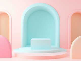 Minimalist 3D Product Podium Display with Arches and Abstract Geometric Shapes for Presentation or Studio Showcase