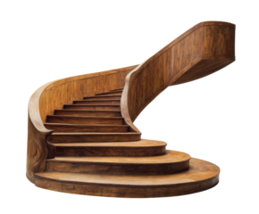 Modern wooden staircase design for contemporary interiors decor on a transparent background, cut out
