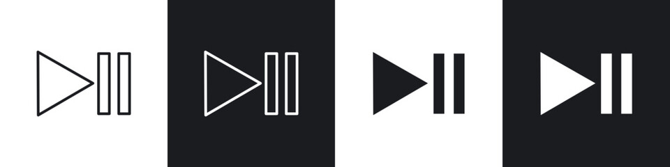 Play pause icons in flat and thin stroke style