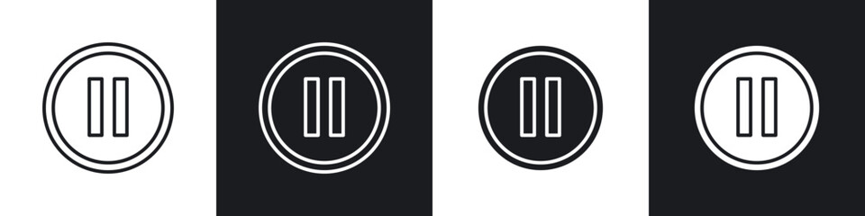 Pause icons in flat and thin stroke style