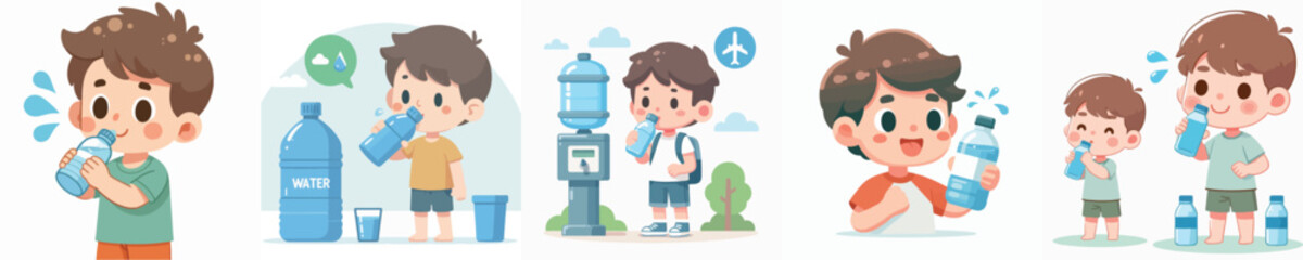 Vector of a little boy drinking.