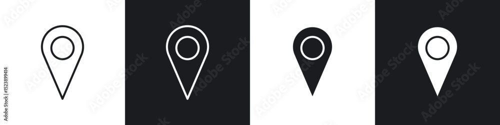 Poster navigation pin icons in flat and thin stroke style