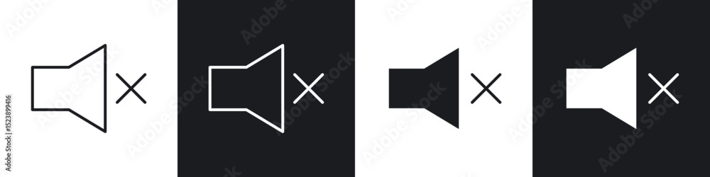 Poster mute icons in flat and thin stroke style