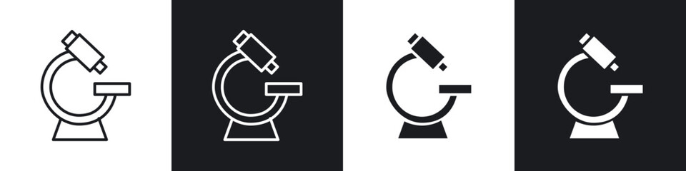 Microscope icons in flat and thin stroke style