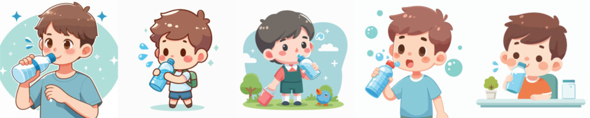 Vector of a little boy drinking.
