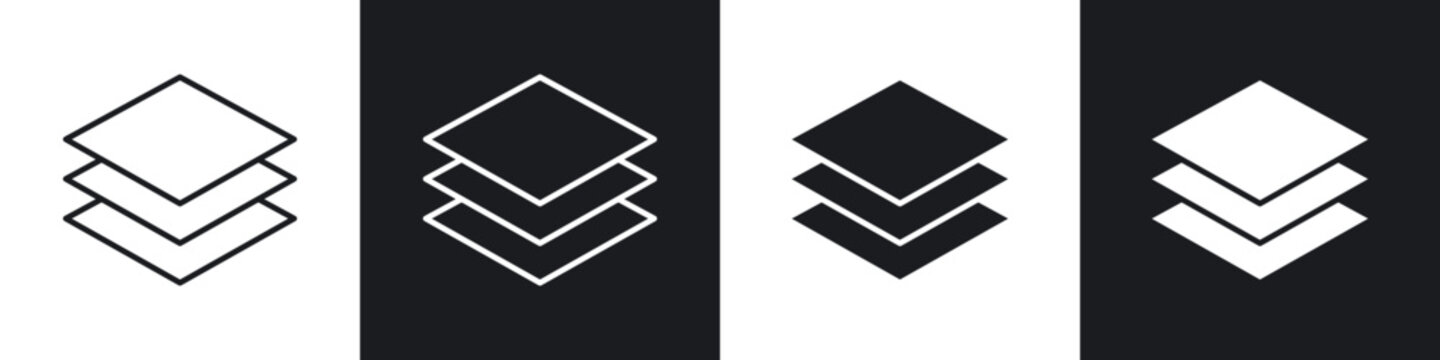 Layers icons in flat and thin stroke style