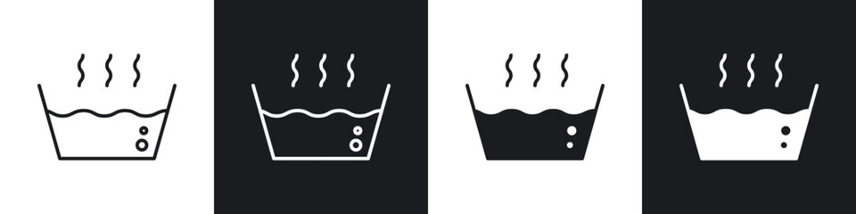 Hot Water icons in flat and thin stroke style