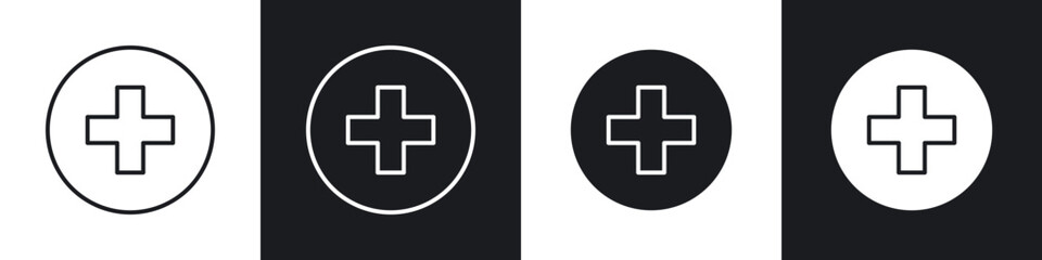 Hospital sign icons in flat and thin stroke style