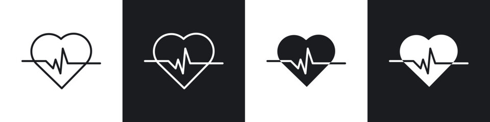 Heartbeat icons in flat and thin stroke style